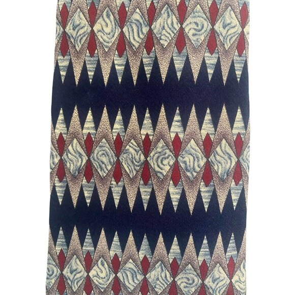 The Metropolitan Museum Of Art Silk Tie Geometric Diamond Pattern Navy Red Beige - Picture 2 of 4